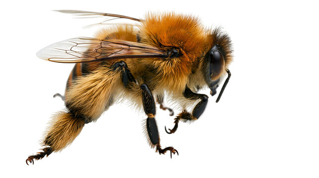 Fuzzy honey bee with striped abdomen and wings