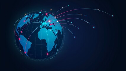 Naklejka premium Global Technology Network Enabling Seamless Data Transfer and Digital Communication Across Continents