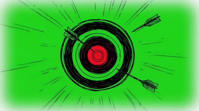 with arrows flying in slow motion against a bright green background with radial light bursts