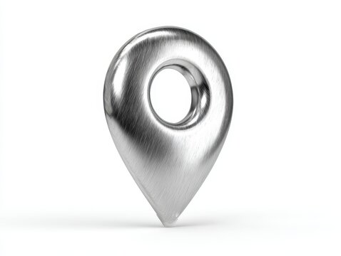Metallic silver map location pin icon isolated on white background