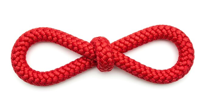 Red Rope Tied in Infinity Symbol Shape on White Background