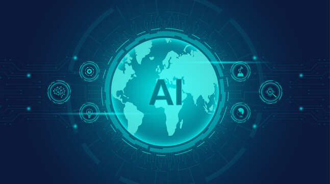 AI Particle Globe Background. Digital Dot Sphere With Gradient. 3D Tech Bg For World Data Concept. Neural Net Structure With Abstract Motion Surface. Blue And Purple AI Particle Globe