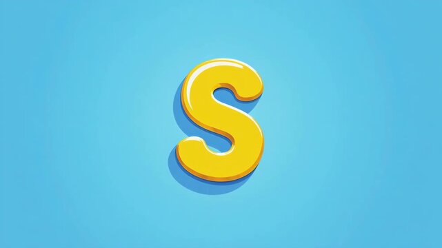 Yellow Letter S Floating in Bright Blue Gradient Background with Subtle Shadows