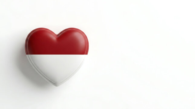 Glossy Indonesia flag heart shape symbol for Independence Day with red and white colors as a 3d icon on white background