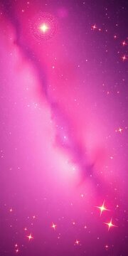Soft pink galaxy with luminous golden stars against a cosmic and elegant backdrop, astronomy, nebula