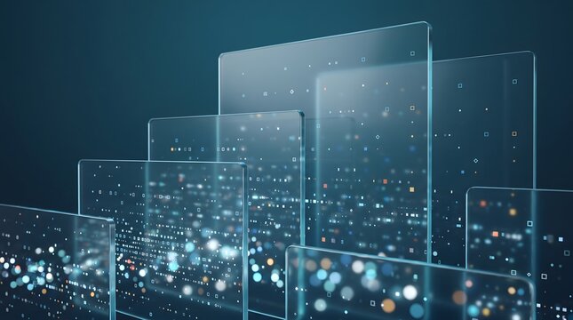 Abstract digital data screens with blue and orange glowing lights