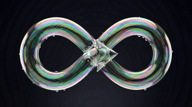 Iridescent Infinity Loop with Arrow Head 3D Render on Black