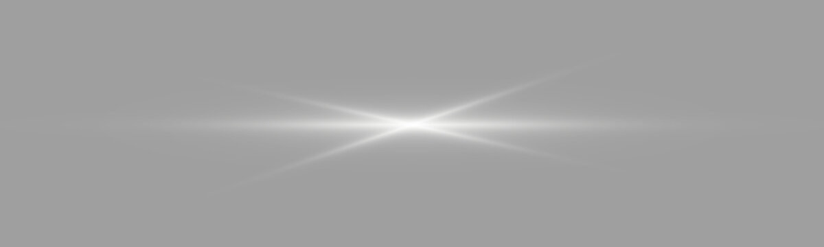 PNG. White magic light beam features sparkling dust particles and soft glowing edges. Bright horizontal effect adds depth to futuristic compositions. Vector graphics.