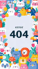 Naklejka premium Colorful illustration featuring various adorable animals with a playful error message.