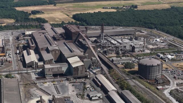 Aerial view of a large steel mill industrial plant