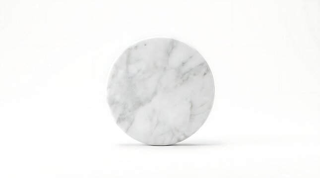 Round white marble disc on clean white background.