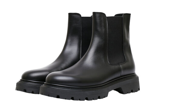 Black leather Chelsea boots with chunky lug sole