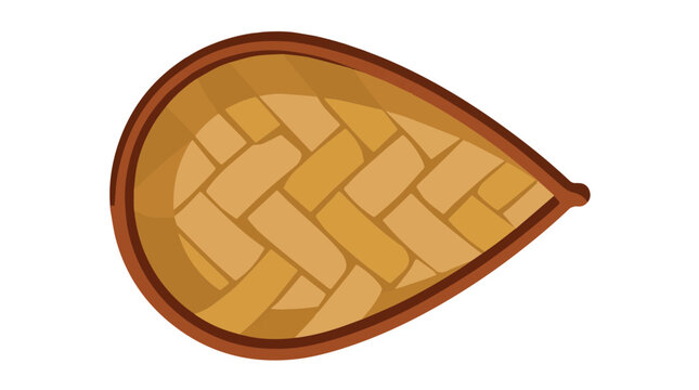 Close up of a woven wooden leaf shaped tray with natural warm brown tones on a plain background
