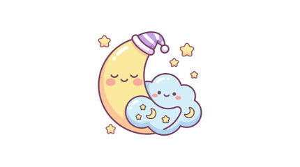 Fototapeta premium Bedtime moon and cloud character set for nursery.