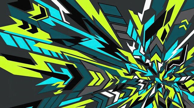 Neon green and blue geometric racing car wrap design.