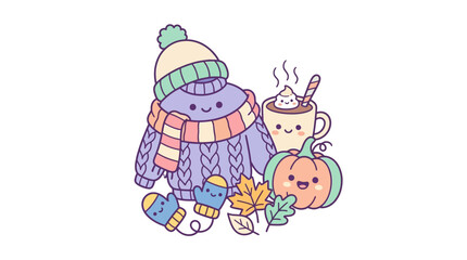 Naklejka premium Cozy autumn and winter seasonal icons.
