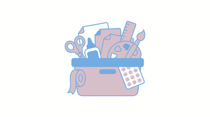 Naklejka premium Cute art box organizer filled with kawaii tools.