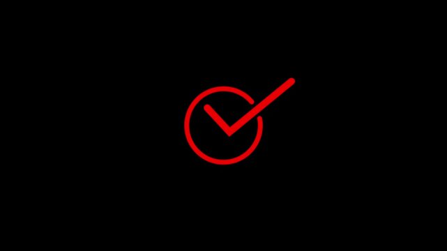 Check mark symbol animation. Animation of check mark icon. Approve and confirm sign. Correct symbol in motion graphic. Transparent background with alpha channel