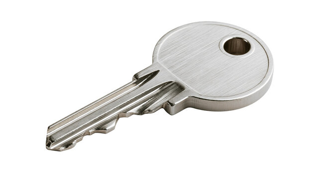 Silver metal key with serrated edge and round head