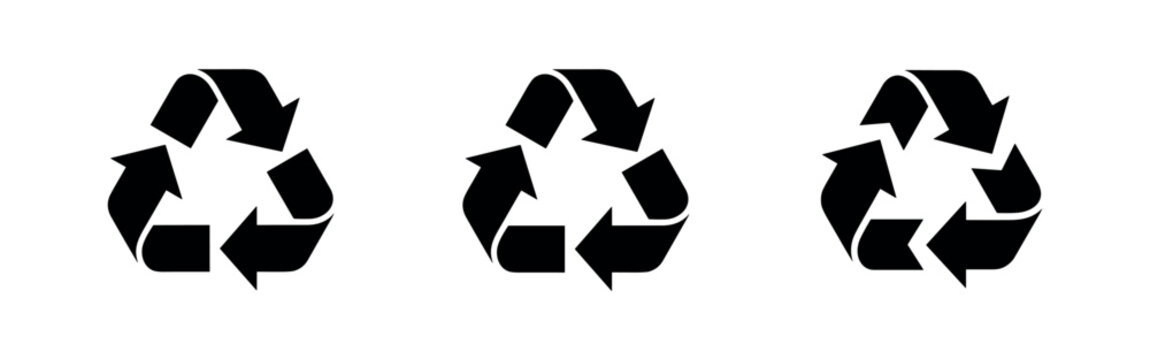 Recycle symbol icon set, vector illustration of environmental sustainability and waste management.