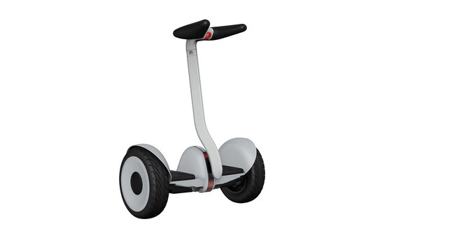 White self-balancing personal transporter with black handlebars and wheels