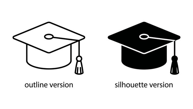 Graduation Cap Icons: A pair of iconic graduation caps, presented in both an outline and a silhouette version, symbolizing academic achievement and the culmination of educational pursuits.