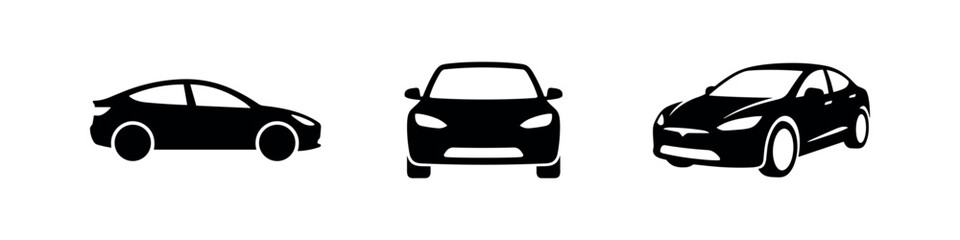 Electric Car Silhouettes Icons Set, Modern Eco-Friendly Vehicle Pictograms, Contemporary Electric Automobile Illustrations © Lili