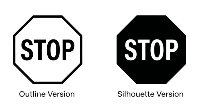 Stop Sign Variations: A visual representation of stop signs, showcasing both outline and silhouette versions. This graphic highlights the universal symbol for halt and caution.