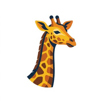 Stylized vector illustration of a giraffe head and neck isolated on a white background, featuring bold orange and brown spot patterns with a clean, modern graphic design aesthetic.