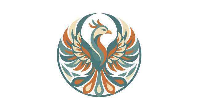 Elegant stylized swan with flowing feathers in soft shades of blue beige and black on a dark background