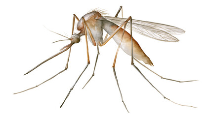 Detailed watercolor mosquito insect with long legs and wings © Rowan