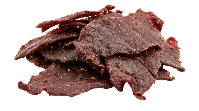 Dried beef jerky strips seasoned with spices