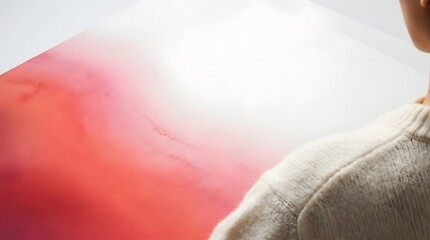 Fototapeta premium Soft Pink Fog Backdrop Featuring a Cozy Knit Sweater Person.
