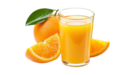 Fresh orange juice in glass with whole orange and slices © Isolde