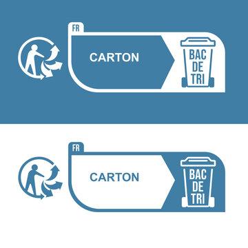 French FR Triman Carton Bac de Tri Sorting Label for Consumer Cardboard Packaging Recycling Guidance and Selective Collection Compliance