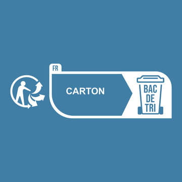 French FR Triman Carton Bac de Tri Monochrome Recycling Label for Consumer Cardboard Packaging Sorting and Selective Collection