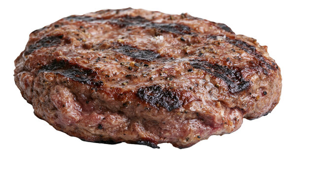 Grilled beef burger patty with grill marks and pepper