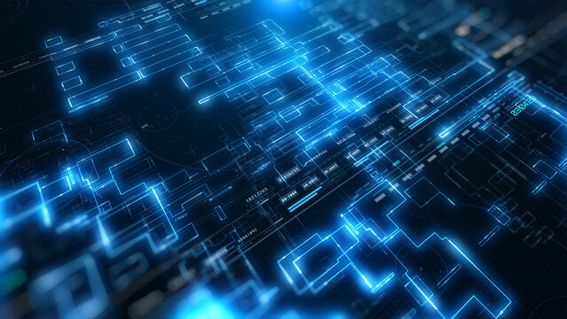 Technology digital line corner structure cyber data network connection concept. Abstract futuristic flowing information with copy space illustration background.