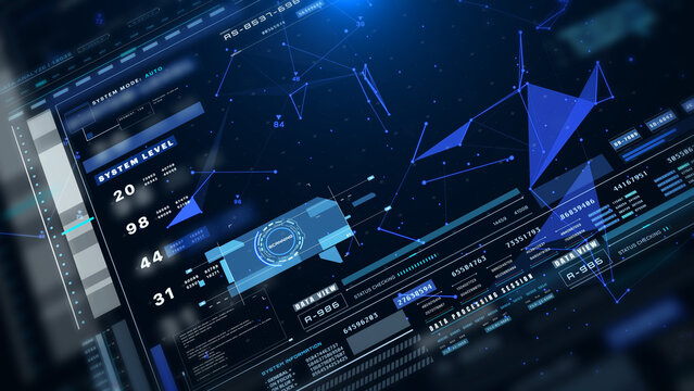 HUD futuristic interface UI crosshair element with sampling digital data simulation for game, sci-fi movie, cyber technology illustration.