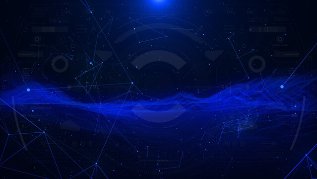Abstract Blue Digital Mesh of Connected Dots and Lines Representing a Futuristic Network System in Virtual Space Illustration Background