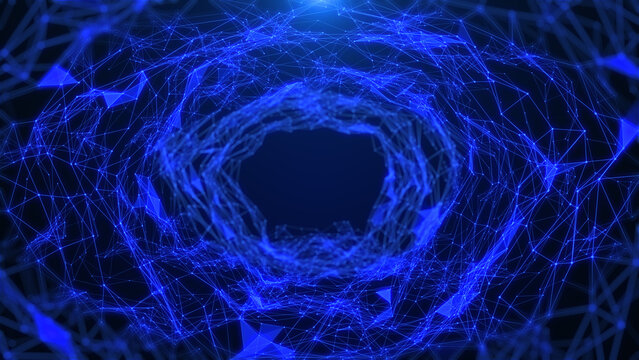 Digital tunnel low poly network illustration background