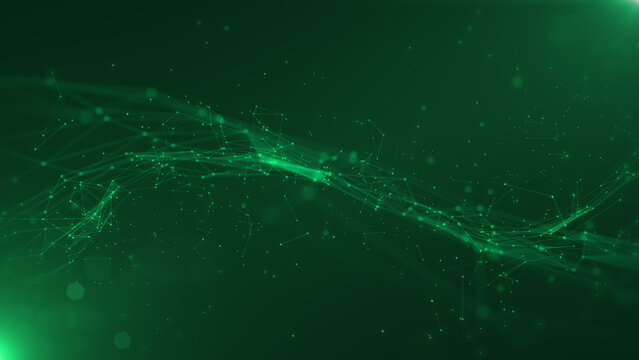 Technology Low Poly Wave Digital Data Structure Platform on Green Background