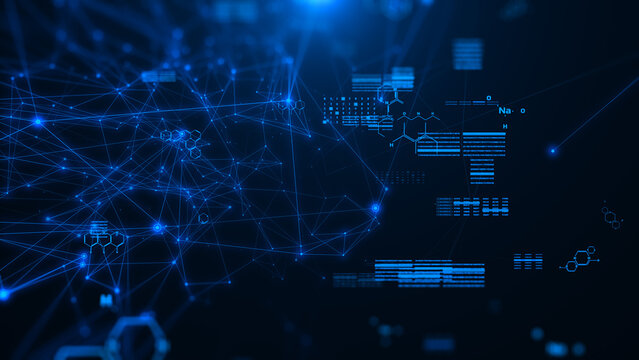 Technology digital telemetry data with 3D mesh wireframe in blue cyberspace illustration