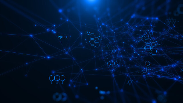 Technology digital telemetry data with 3D mesh wireframe in blue cyberspace illustration