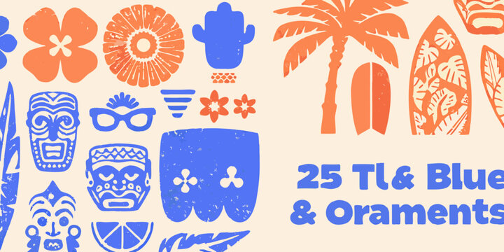 Tiki Masks Palm Leaves And Ornaments Colorful Vector Illustration