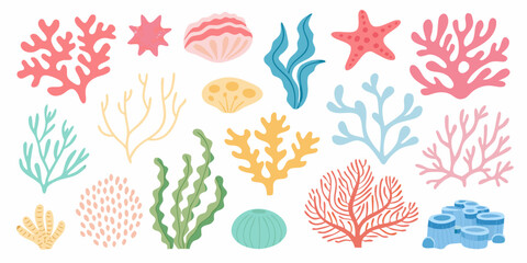 Assorted Underwater Flora And Shells Pastel Vector Illustration © Prosanta