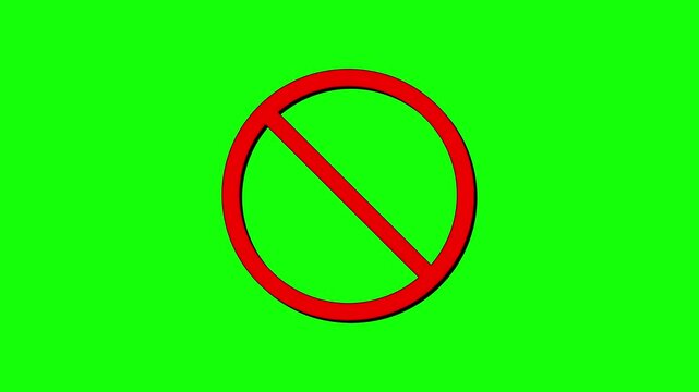 Prominent red universal prohibition symbol indicating restriction or forbidden action, set against a vibrant green screen backdrop, perfect for overlays and visual communication of limitations