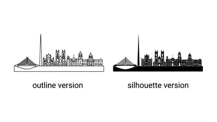 Cityscape in Outline and Silhouette: A detailed city skyline presented in both a clean outline and a striking silhouette, showcasing architectural diversity and urban grandeur. © mrs
