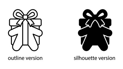 Gift Icon Duo: A striking visual pairing of two gift box icons, one rendered in a clean outline and the other as a solid silhouette, symbolizing the essence of giving and presents. © Sara