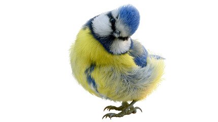 Blue tit bird with fluffy yellow and blue feathers © Isolde